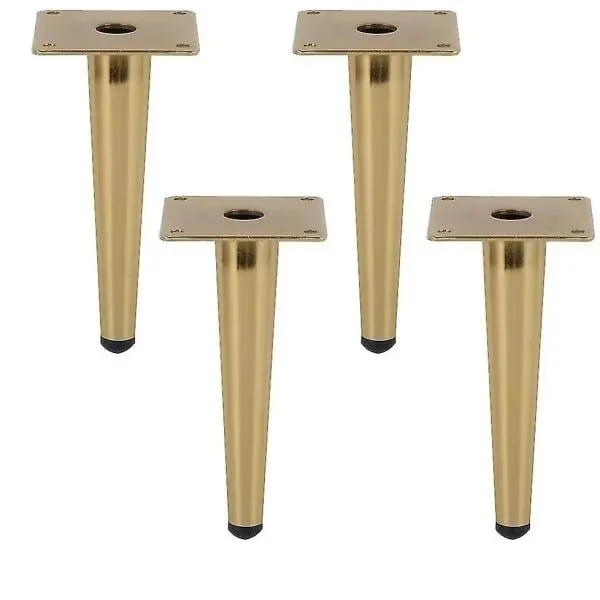 Fyra (25 cm raka avsmalnande guld) soffben, möbelben i metall, badrumsskåpsben, TV-bänksben, bordsstödben