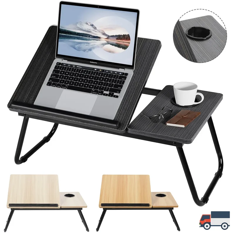AliExpress - Klappbarer Schreibtisch, Laptop-Tisch für Bett und Sofa, Laptop-Schreibtisch, 5-stufige Höhenverstellung + Getränkehalter, 