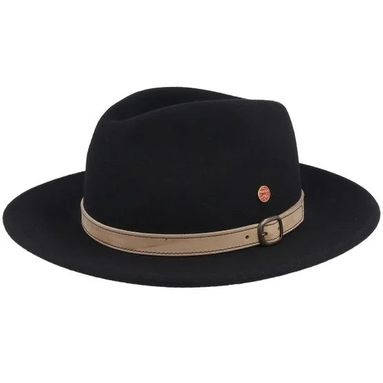 Mayser Herren Fedora Hut Gedeon Wool Black Fedora Schwarz Größe L 59 cm aus Wolle Klassischer Hut für Herren Schwarz