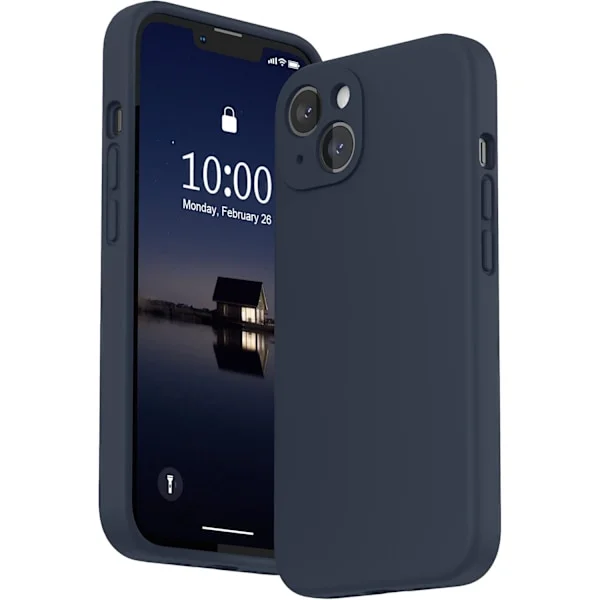 Kompatibel med iPhone 13 Skal med Skärmskydd, Flytande Silikonskydd för iPhone 13 6.1 tum 2021, Mörkblå