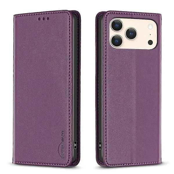 Magnetisk lædertelefoncover til iPhone 17 Pro Max (mørk lilla)