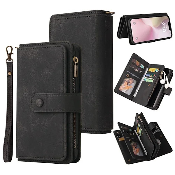 SKALO iPhone 16e KT-2 Big Wallet 17-FACK Plånboksfodral - Svart
