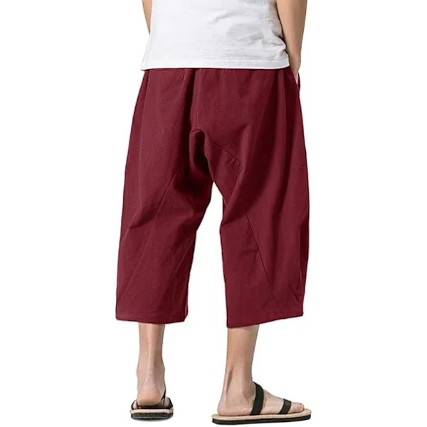 Herr Lång Lös Bomull Linne Shorts 3/4 Sommar Casual Boho Långa Shorts Elastisk Midja Bred Ben Strand Yoga Byxa