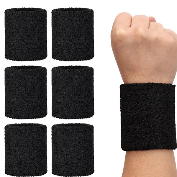 6-pakning Svettebånd for menn og kvinner, atletiske svettebånd, tennisarmbånd, fukttransporterende svettebånd for trening, fotball, basketball, sport