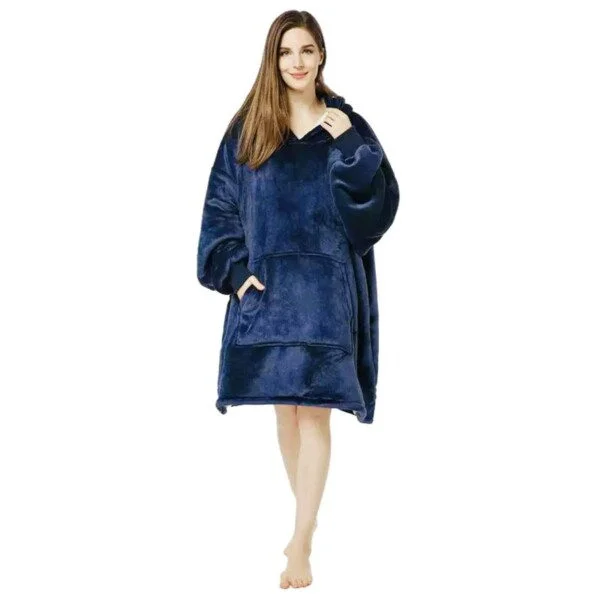 Hoodie Filt Blanket - Oversize Luvtröja Filt Snuggie Mörkblå