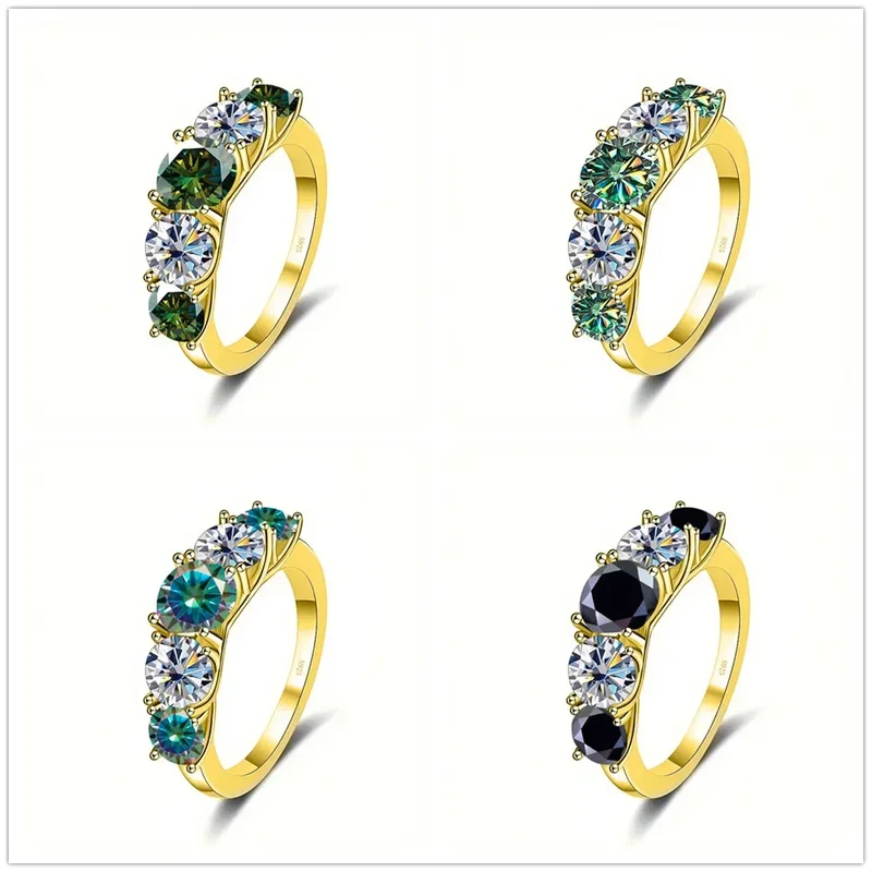 AliExpress - Bagues Moissanite 5 Charbon pour Femme, Alliance, Argent Sterling 925, Plaqué Or, Diamants Kling de Rotterdam, Bijoux Fins GRA, 3,6 CT