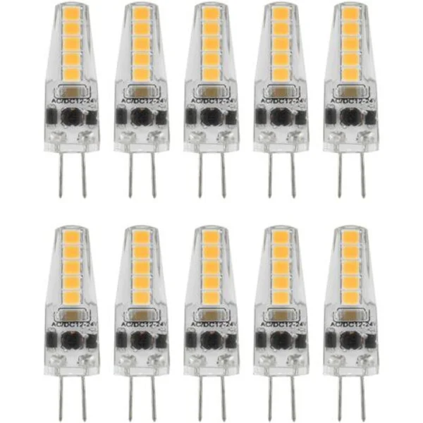 10 st G4 LED-lampor, 2W 3000K AC 12-24V dimbara glödlampor för ljuskrona taklampa bordslampa varmvit