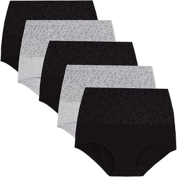 Dame Høj Talje Bomuld Trusser Tummy Control Undertøj Kejsersnit Recovery Bløde Stræk Trusser Underbukser 5 Pakker 5 Packjacquards2 3XL