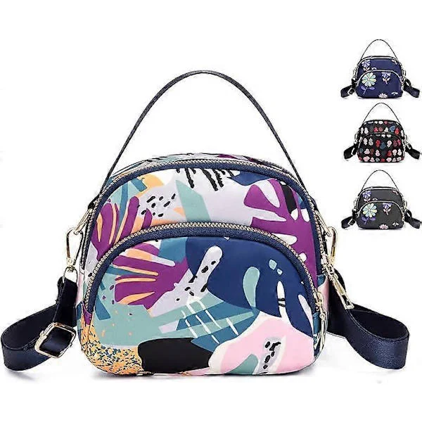 Women's Crossbody Mobile Phone Bag, Nylon Wallet Shoulder Bag, 3-Layer Zipper Cell Phone Pouch with Adjustable Strap (Color Pattern)