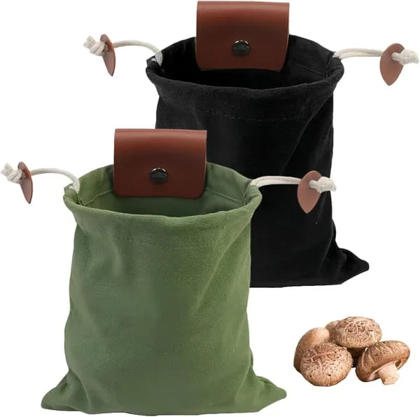 2-pack Svamp-Plockar Midjeväska, Canvas Djungel Överlevnadsväska, Mat-Vaxduk Väska med Dragkedja för Vandring, Camping