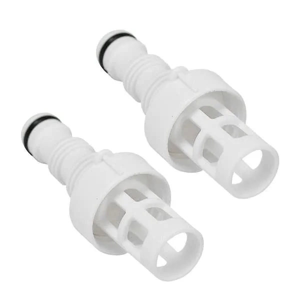 Två 10201 Intex-adaptrar för anslutning av dräneringssystem, trädgårdsslangar, spabad, bubbelpooler och simbassänger.