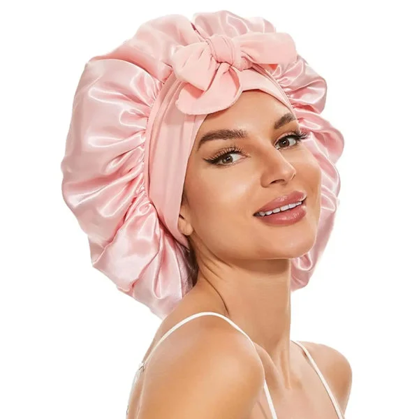 Satin Bonnet Silk Bonnet for Sleep Double Layer Satin Lined Hair Bonnet with Tie Band Bonnets for Women Natural Curly Hair