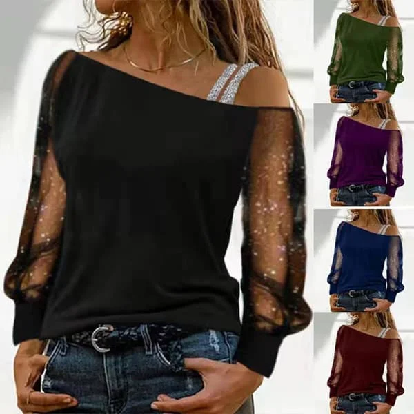 Dame paillettop - Glitrende bluse til nytårsfest Elegant festligt outfit *M* rød rød M