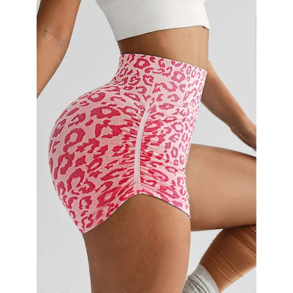 Kvinder Leopard Gym Shorts Atletisk Balde Løftende Træning Biker Høj Talje Yoga Bukser Sports Fitness Korte Tights