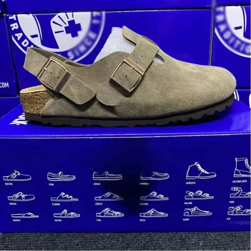 AliExpress - back-laced clogs, adjustable heel sandals, suede closed-toe sandals, cork insoles, casual outdoor walking shoes.