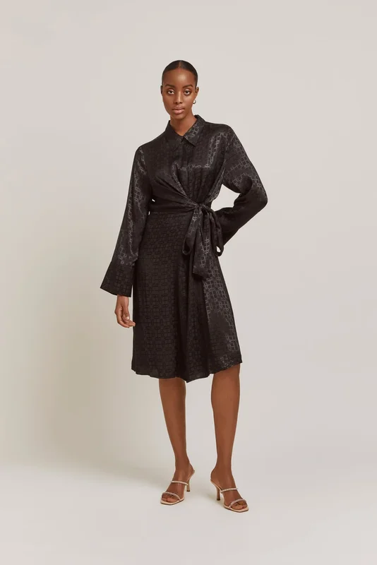 Malina - Frankie långärmad midi-skjortklänning - XS - Black