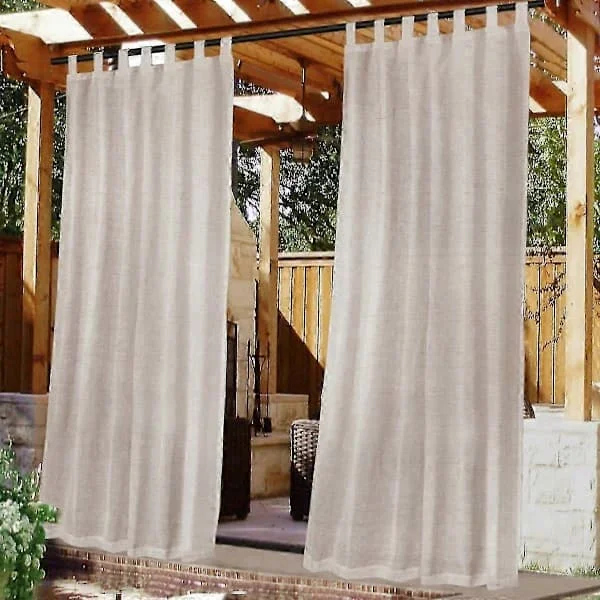 Udendørs hør voile gardiner til terrasse, vandtætte med aftagelig tape, naturlig -FQ- B132cm x L243cm B132cm x L243cm