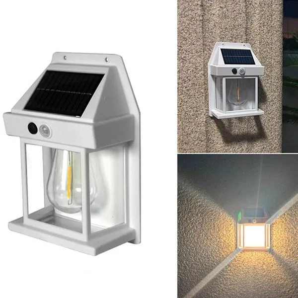 Solcells vägglampa utomhus, solcells vägglampa i volfram, solcellslampor för utomhusbruk med rörelsesensor, vattentät vägglampa utomhus
