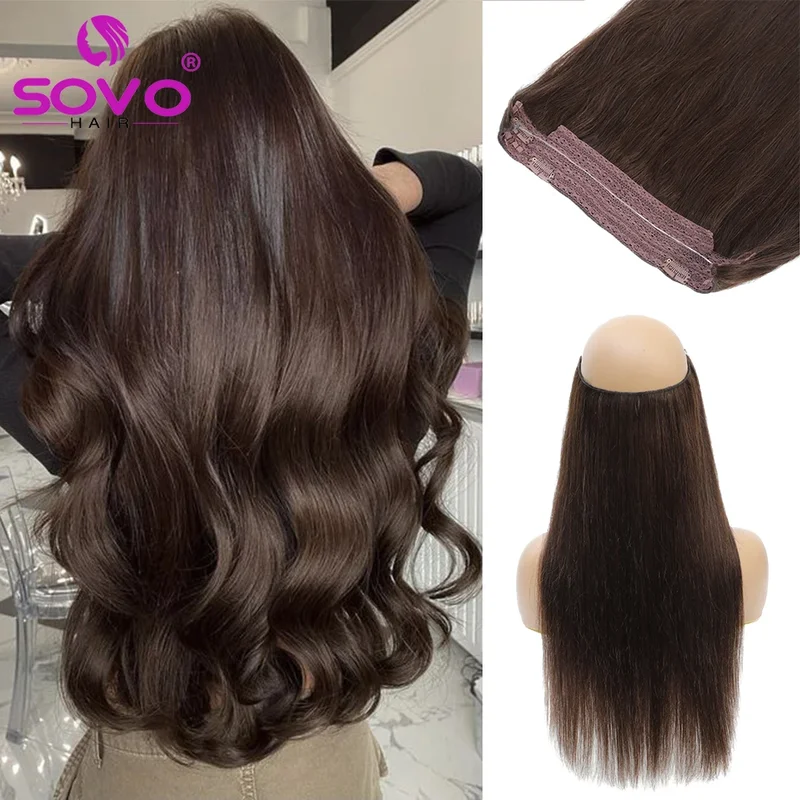 AliExpress - Extensions de cheveux Halo 100% cheveux humains 14"-28" avec clip dissimulé, couleur marron ombré, extensions de cheveux Remy en fil de 