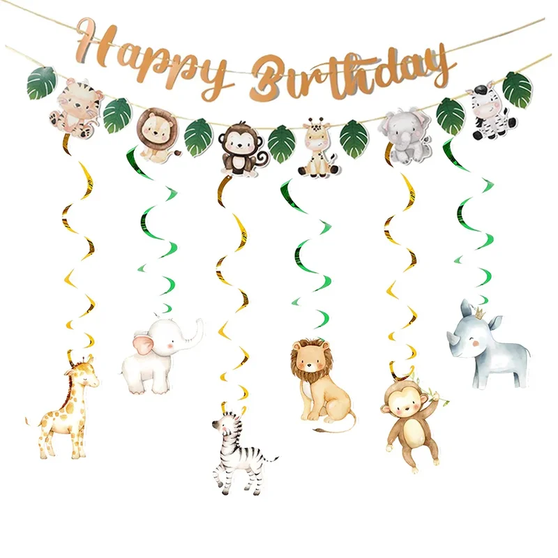 AliExpress - Dschungel Party Banner Girlande Hängende Wirbel Dekor Dschungel Wild One Geburtstagsdekoration Safari Dschungeltiere Geburtstag Party 