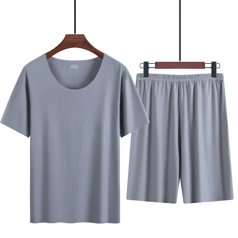 AliExpress - Zweiteiliger Herren-Pyjama aus Eisseide, Sommer-dünner Modal-Kurzarm-Pyjama, Homewear, Herren-Pyjama in großer Größe, Homewear-Set