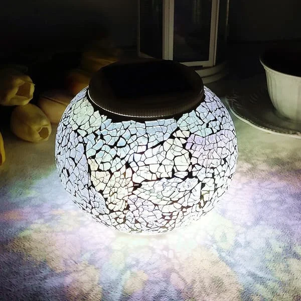 Solar glas kugle bordlampe misfarvet solar mosaik knækket glas bordlampe vandtæt LED natlys soveværelse gårdhave Halloween juledekoration