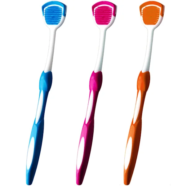 Tungskrapa, tungrengörare, tungskrapa, tungskrapborste, hjälper till att bekämpa dålig andedräkt, 3 tungskrapor, 3-pack (blå, orange och röd).