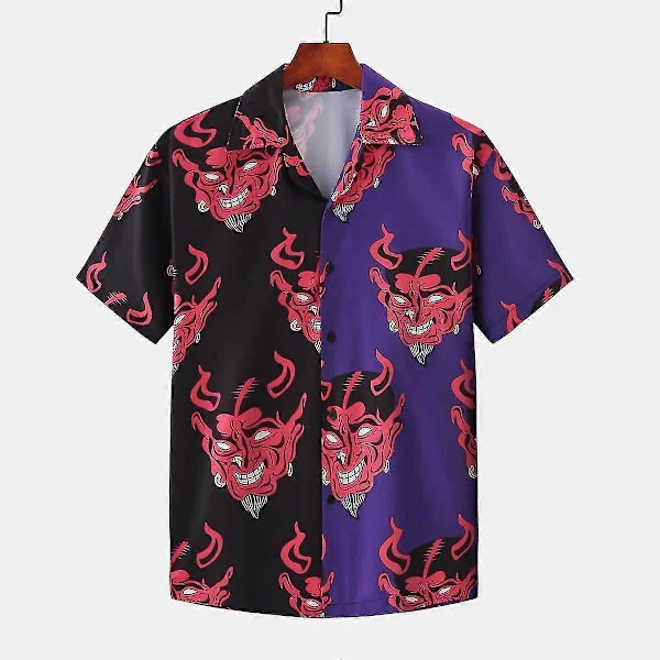 Herre Skjorte Hawaiiansk Cubansk Krave Djævleprint Mode Skjorte Til Mænd Streetwear Sommer Kortærmet Top Trendy Nyt Herretøj