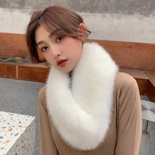 Dame Faux Fur Tørklæde Krave Blød Tyk Plys Halsvarmer Til Vinterfrakker Og Jakker Hvid 70 x 15cm
