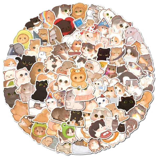 100 stk. Søde Katte Klistermærker til Vandflasker Kawaii Klistermærker | Vandtætte Klistermærker til Vandflasker, Laptop, Telefon, Skateboard, Cykel