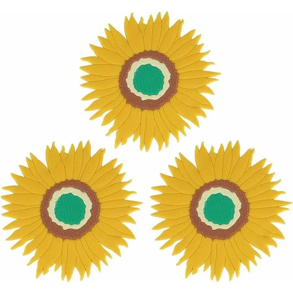 3-delt solsikkekrukke måtter, blomsterformede kopmåtter, runde dækkeservietter, kan bruges til dækkeservietter, grydeunderlag, blomsterkrukke puder, 