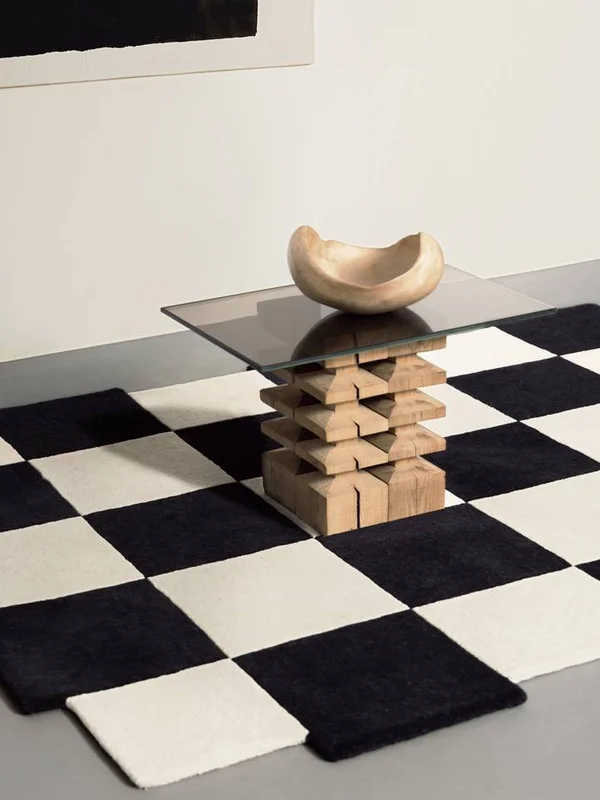 Checkmate 140X200 Pequeño Negro/Blanco Cuadros Alfombra De Lana