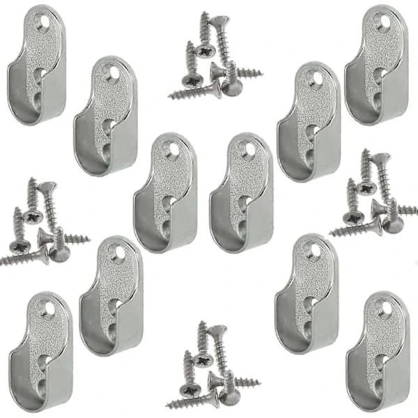 Oval Kabinett Opphengsstang | OVA | 10 Stykker - Oval Stang Garderobeskap Rørholder | Nikkelkrommet Stål | Stanghenger Feste | Metall garde...