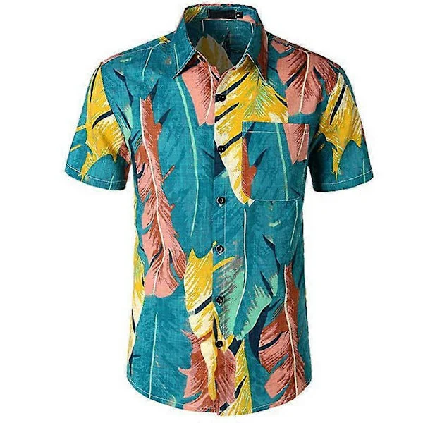 Hawaii-skjorta för män, strandskjorta, Aloha sommar, ledig kortärmad skjorta med knappar