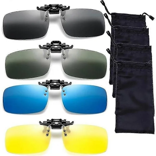 4-pack polariserade solglasögon clip-on solglasögon, UV400 antireflex, polariserade clip-on solglasögon med vattentätt fodral, lämpliga för bilkörning