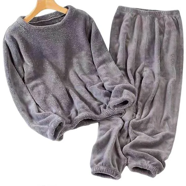 Tjockt Varmt Dam Pyjamas Set Enfärgad Tröja Rund Hals Pyjamas För Tjej Kvinna Älskare Mamma