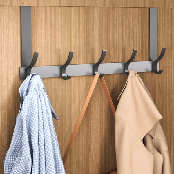 Door Hanger for Door, Practical Black Door Clothes Hook Hanging Clothes Hanger with 5 Hooks, Wall Clothes Hanger Without Drilling for Bedroom