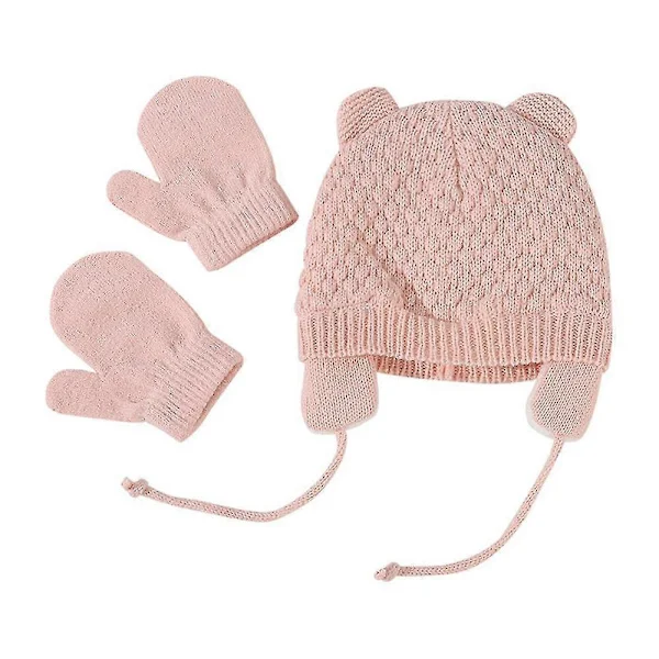 Nyfødt Baby Vinter Varm Strikket Lue Votter Sett Barn Fleece Lue Tykke Hansker[TT]