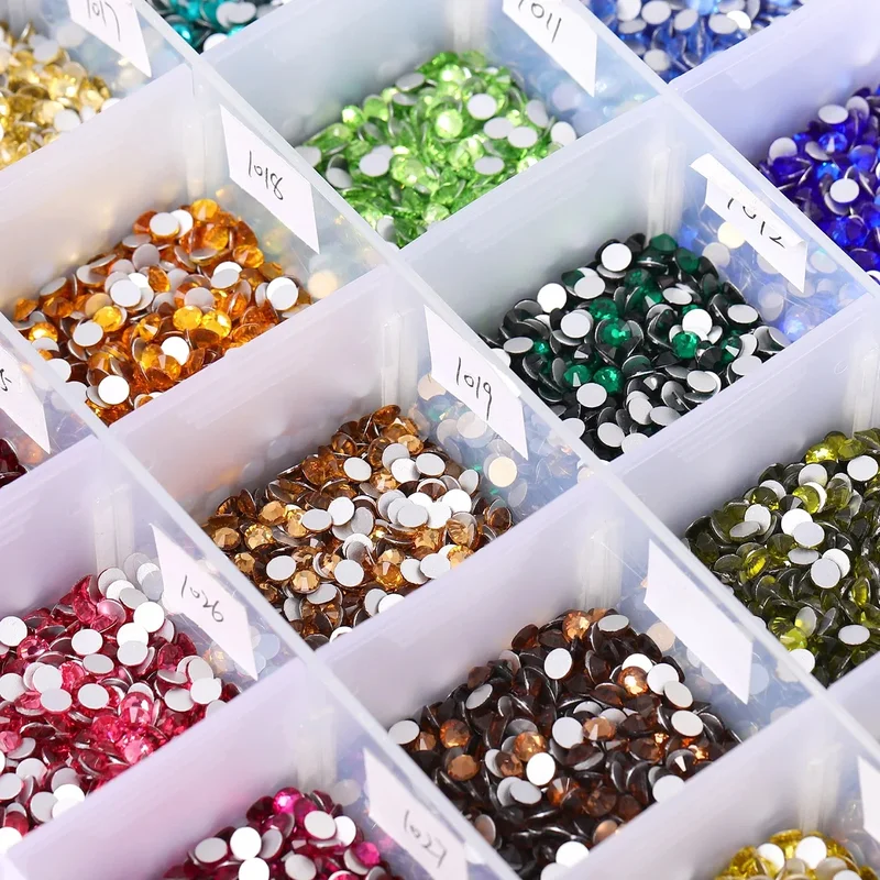 AliExpress - 36Different Colors SS6-SS20 Flatbase Glass Round Rhinestones Silver Bottom Glitter Crystal For Nail Art Wedding Dress Decoration