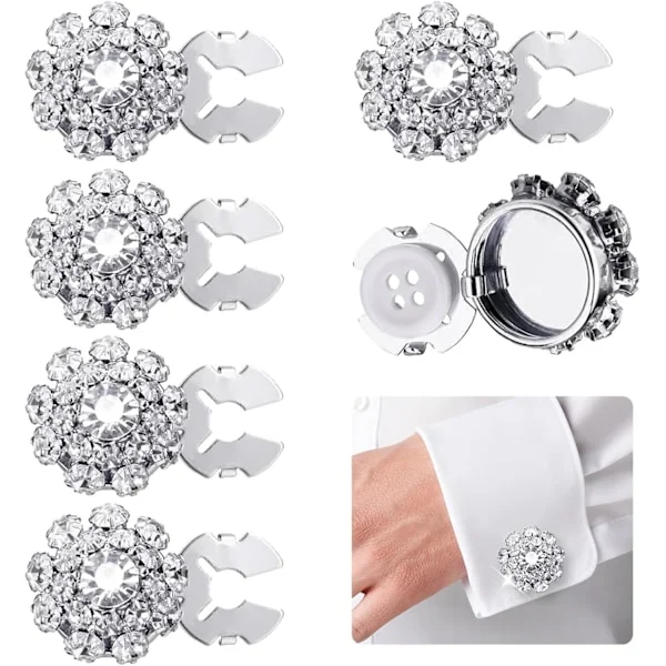 Rhinestone Button Covers, 5 Pcs Rhinestone Buttons for Women's Blouses, Detachable Shirt Button Clips, Button Jewelry, Crystal Fine Buttons for Women/