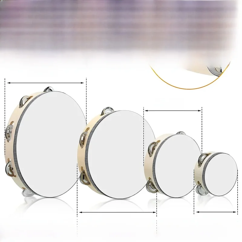 AliExpress - 1 Stück Holz-Tamburin, 4/6/8/10 Zoll, beige Rand mit Metallschellen, musikalisches pädagogisches Schlaginstrument für Konzert, Kirche, Pa