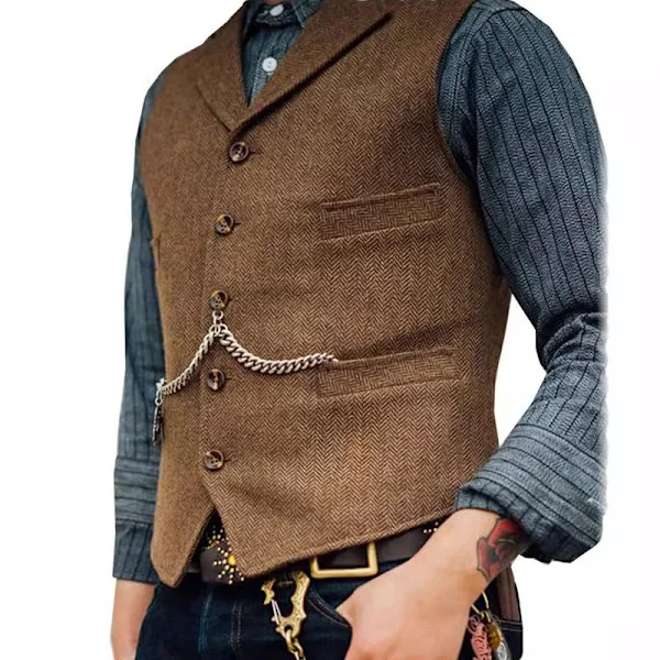 Miesten Liivi Liivi Tweed Retro V-Kaula Villa Herringbone Promilleille