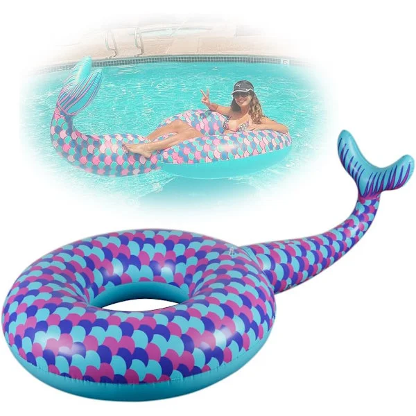 Kæmpe Havfruehale Oppustelig Madras Oppustelig Pool Flyder Strand Ferielegetøj til Børn og Voksne 180cm (Havfruehale Svømning)