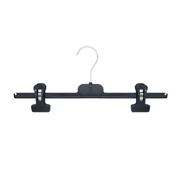 Svarta plastgalgar med justerbara klämmor för byxor och kjolar 35 cm, set om 10