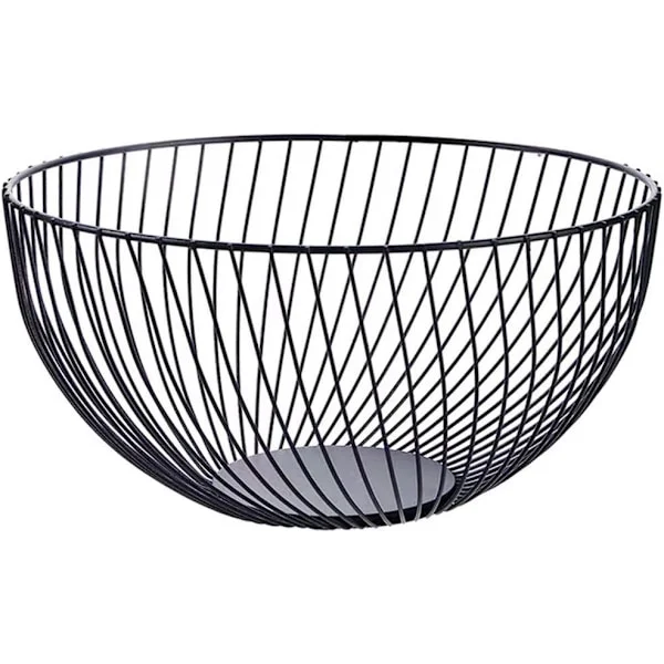 [RM] Metal Fruit Basket | Wire Fruit Basket for Lemons, Potatoes, Onions | Black Decorative Fruit Bowl for Dishes (Round B)