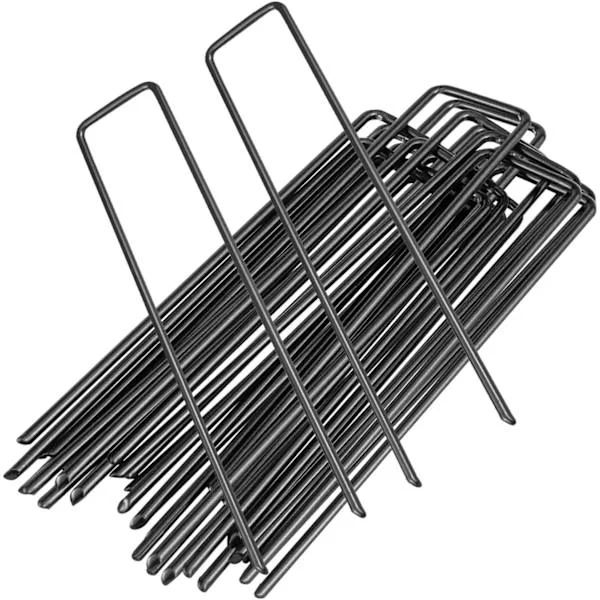 50-pack Galvaniserade U-formade trädgårdsspikar - Starka spikstift - Perfekt för ogräsbekämpning, konstgräs, nät, tyg - Svart