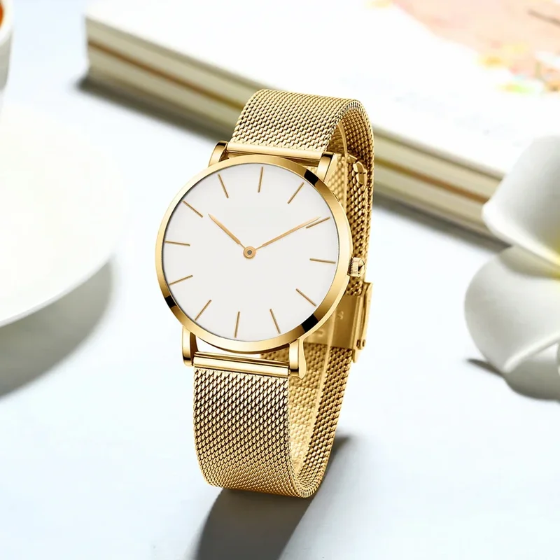 AliExpress - 2023 neue Frauen Armbanduhr 1 Set Japan Quarzwerk Einfache Rose Gold Edelstahl Mesh Student Uhren Relogio feminino