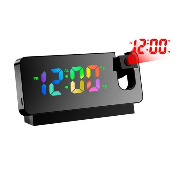 Väckarklocka med projektor - LED stor skärm smart väckarklocka - Temperatur- och fuktighetsprojektion liten väckarklocka