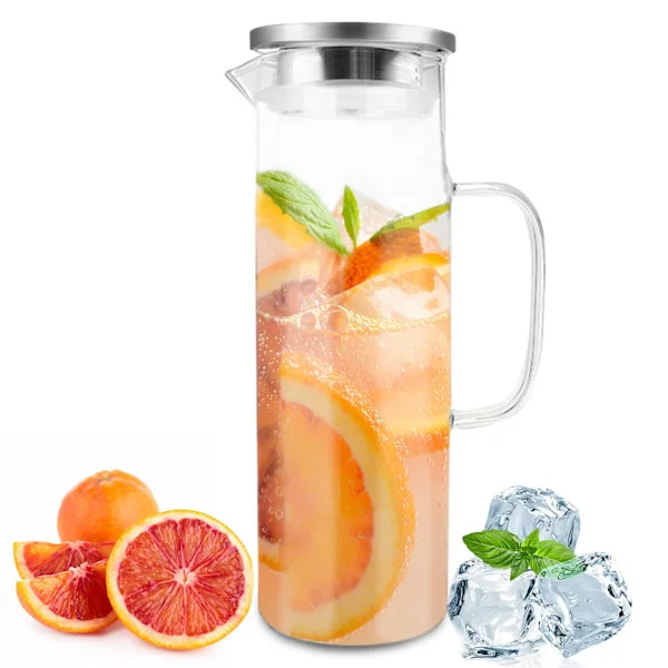 1,5 liters glaskaraffel, transparent og varmebestandig vandkaraffel, glaskande med låg og håndtag, velegnet til vin, kaffe, varmt vand
