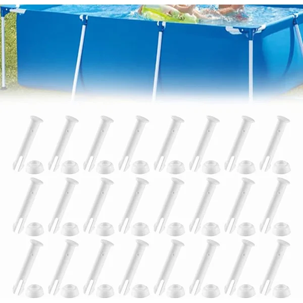 24 stk. Plast Svømmebassengpinner og Skjøtesett, 6 cm Skjøtepinner kompatible Metallrammebassenger Modell 28270-28272, Reservedeler til Svømmebasseng